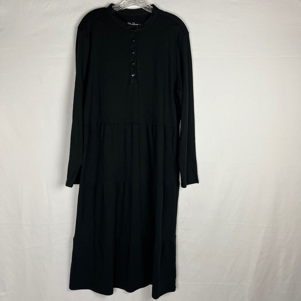 Cottagecore Black Cotton Cozycore Prairie Layered Long Sleeve Maxi Dress Women L